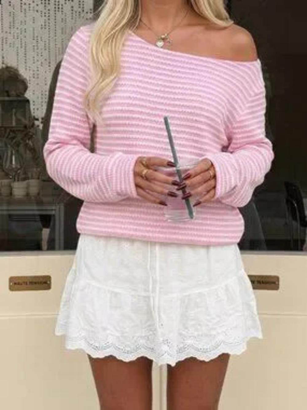 ZARA Multicolor Striped Casual Women's Loose Long Sleeve Cropped T-Shirt